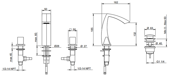Treemme Hedo IT0716CCKAZZ gruppo lavabo 3 fori cromo