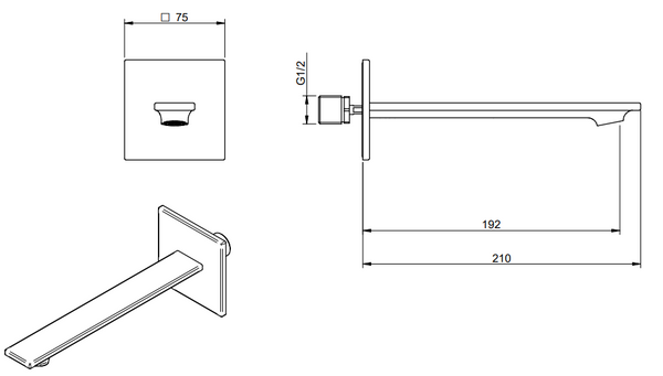 Treemme Q30 Bocca lavabo a muro 185 mm in ottone cromo