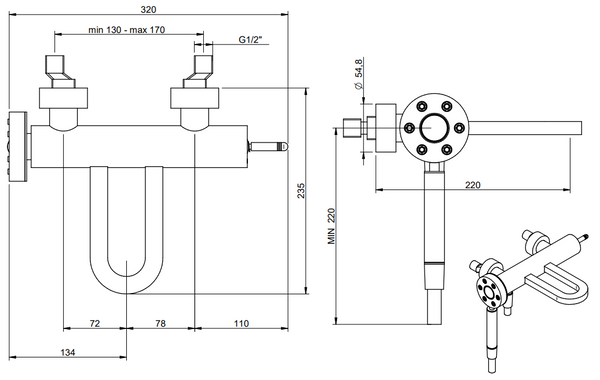 Treemme Philo IT7000CCPDZZ miscelatore monocomando esterno vasca con leva stick e doccetta in ottone cromo