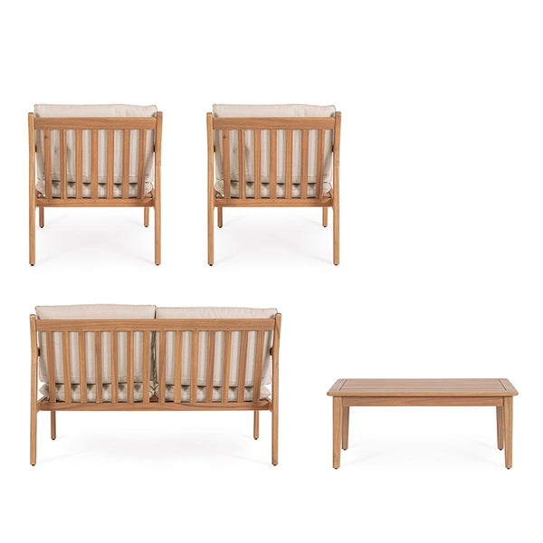 Andrea Bizzotto Danubio salotto outdoor in legno acacia con ambientato in spazio living con arredi coordinati