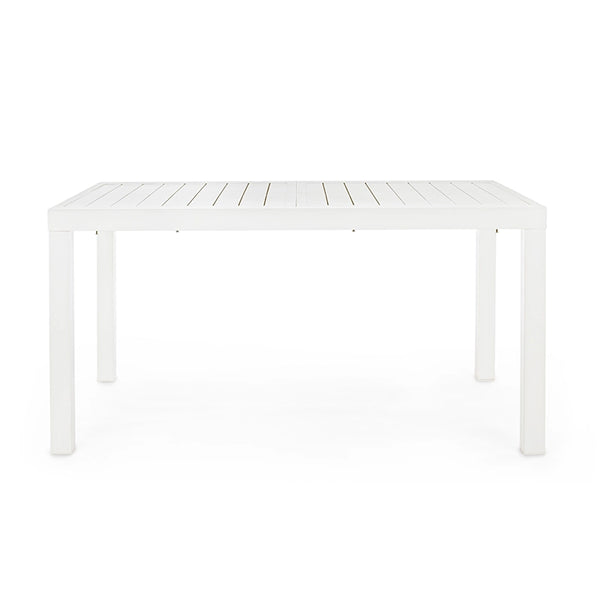 Andrea Bizzotto Hilde 140x77 tavolo allungabile bianco in alluminio e opaco ambientato in spazio living con arredi coordinati