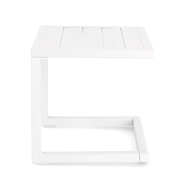 Andrea Bizzotto Hilde tavolino 40x40 bianco, vista laterale della struttura e del profilo
