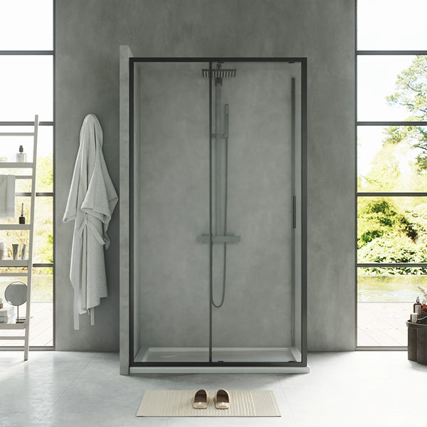 Box doccia 100x70 Rio un anta scorrevole vetro 6 mm trasparente H 195 nero