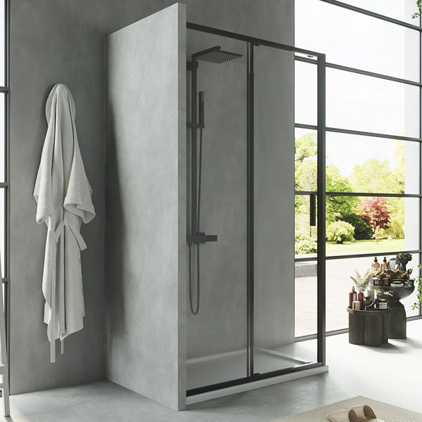 Box doccia 100x70 Rio un anta scorrevole vetro 6 mm trasparente H 195 nero