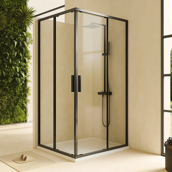 Box doccia 70x100 Rio doppio scorrevole vetro 6 mm trasparente H 195 nero