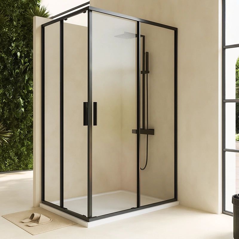 Box doccia 100x120 Rio doppio scorrevole vetro 6 mm trasparente H 195 nero