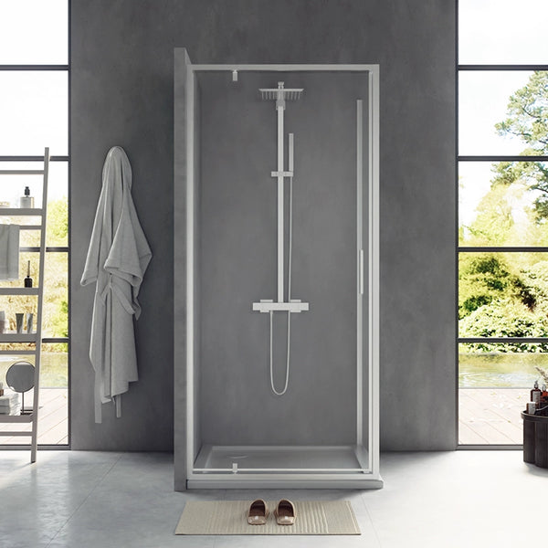 Box doccia 90x80 Rio a pivot vetro 6 mm trasparente H 195 cromo