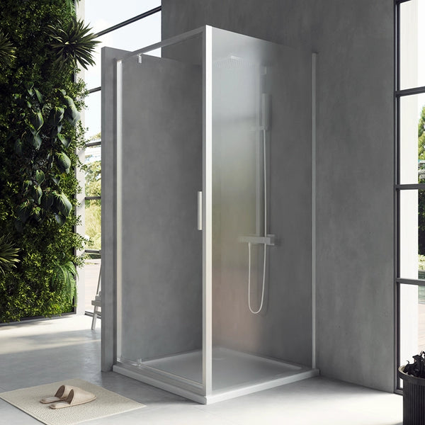 Box doccia 90x80 Rio a pivot vetro 6 mm trasparente H 195 cromo