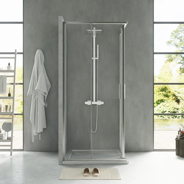 Box doccia 100x100 Rio doppio scorrevole vetro 6 mm trasparente H 195 cromo