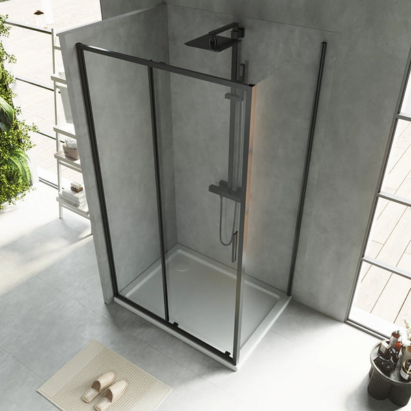Box doccia 100x80 Rio un anta scorrevole vetro 6 mm trasparente H 195 nero