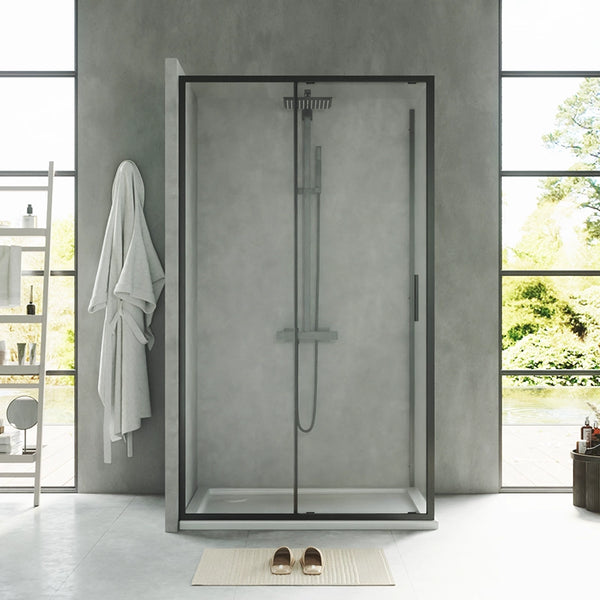Box doccia 100x80 Rio un anta scorrevole vetro 6 mm trasparente H 195 nero