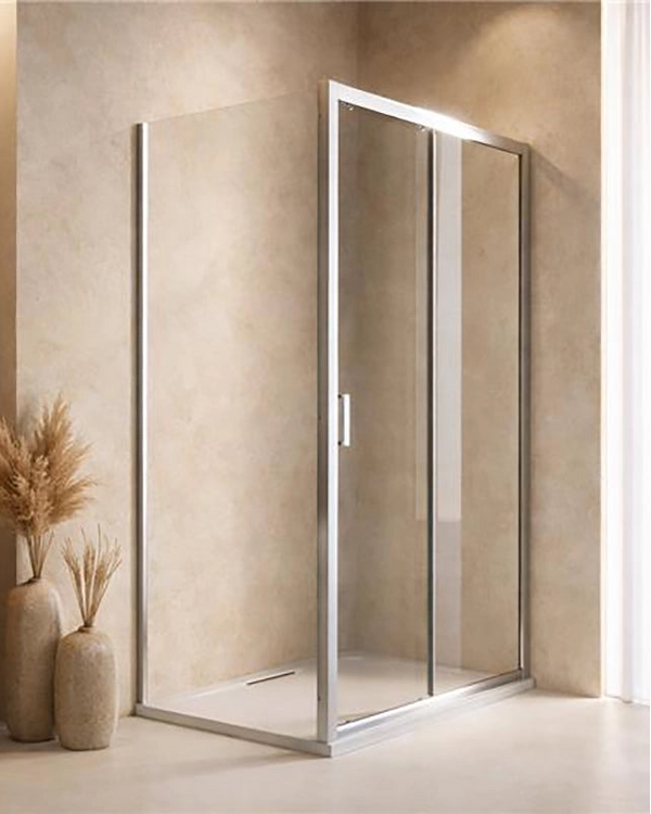 Box doccia 70x160 Nuvola un anta scorrevole reversibile Cromato in bagno completo, vista d'insieme dell'ambiente - Exagonshop