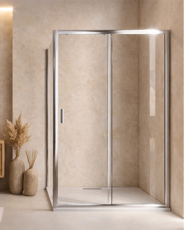 Box doccia 70x160 Nuvola un anta scorrevole reversibile Cromato installato in bagno moderno con ante in vetro temperato...