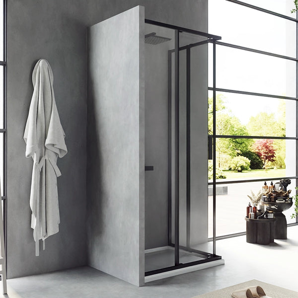 Box doccia 70x90 Rio doppio scorrevole vetro 6 mm trasparente H 195 nero