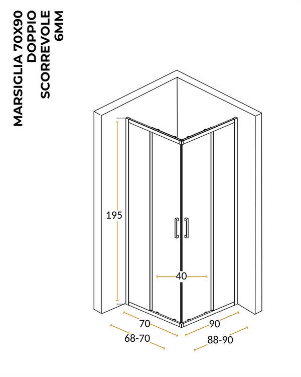 Box doccia 70x90 Marsiglia 2 ante scorrevoli reversibile H 195 cromo