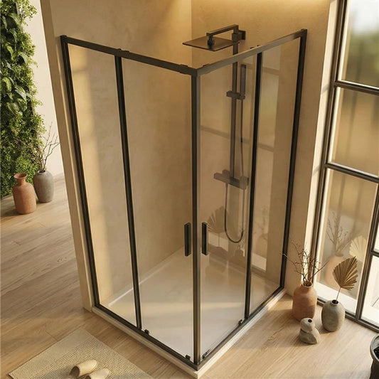 Box doccia 80x120 Rio doppio scorrevole vetro 6 mm in bagno completo, vista d'insieme dell'ambiente - Exagonshop
