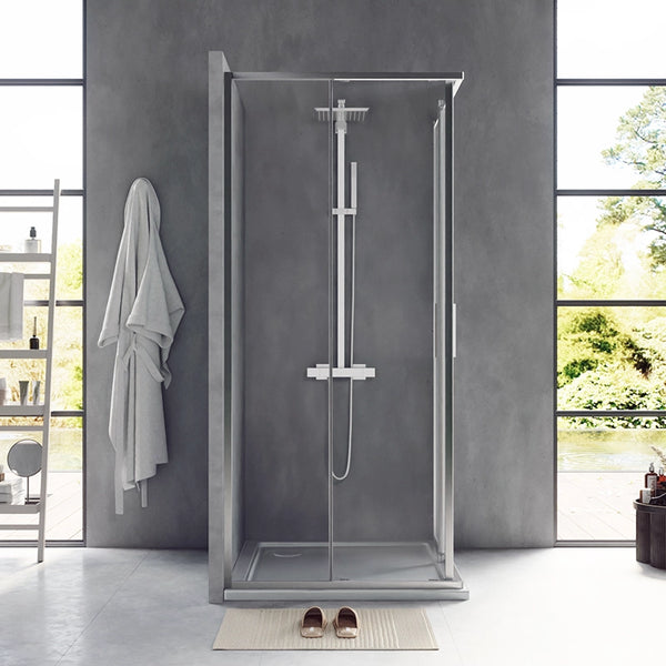 Box doccia 90x100 Rio doppio scorrevole vetro 6 mm trasparente H 195 cromo
