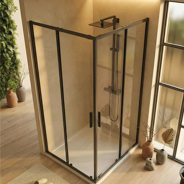 Box doccia 90x100 Rio doppio scorrevole vetro 6 mm, dettaglio dei profili e delle cerniere in alluminio - Exagonshop