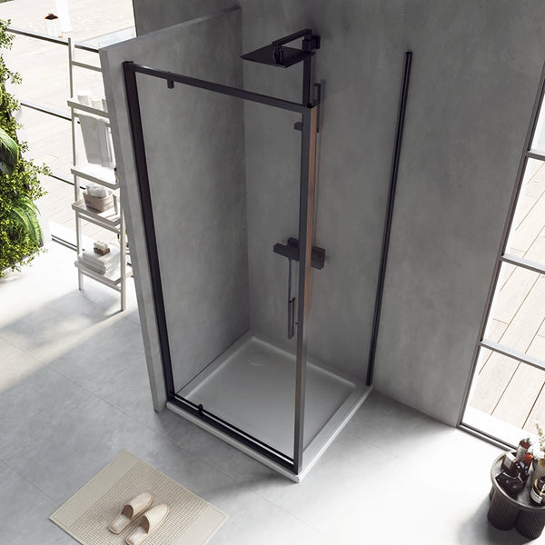 Box doccia 90x70 Rio a pivot vetro 6 mm trasparente H 195 nero