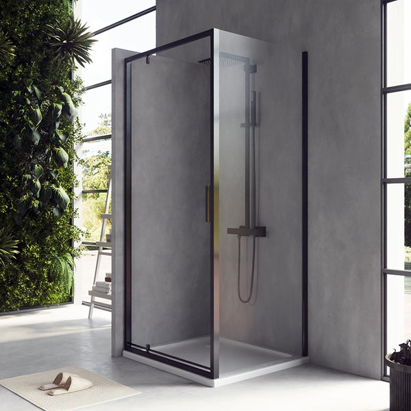 Box doccia 90x70 Rio a pivot vetro 6 mm trasparente H 195 nero