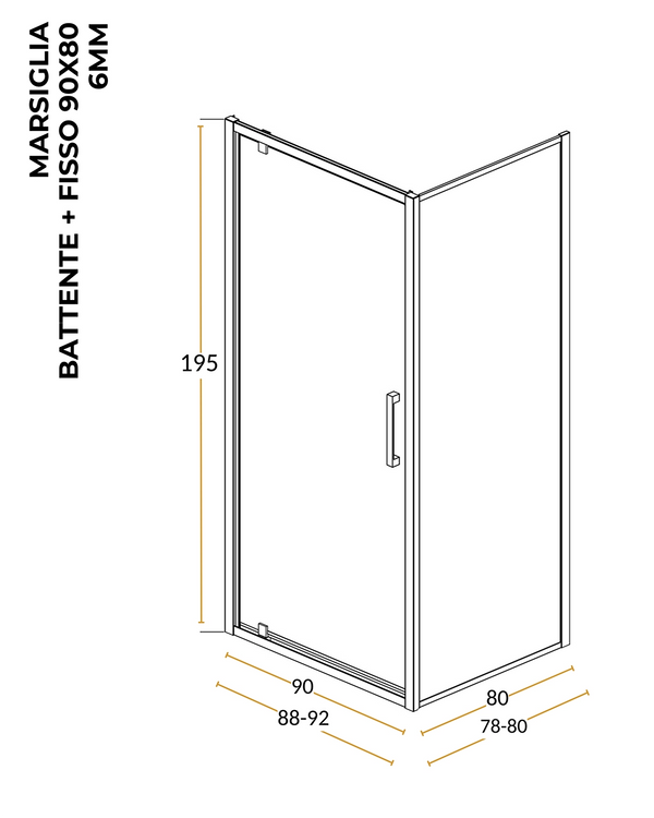Box doccia 90x80 Marsiglia anta battente reversibile trasparente H 195 cromo