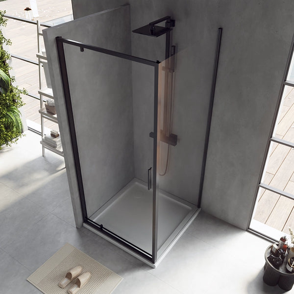 Box doccia 90x80 Rio a pivot vetro 6 mm trasparente H 195 nero