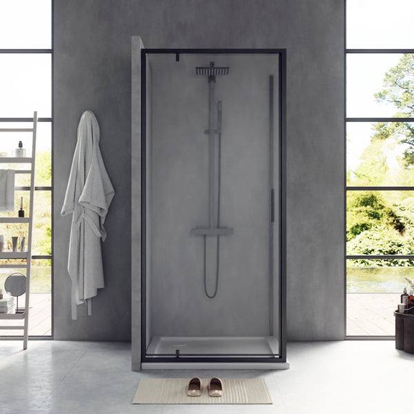 Box doccia 90x80 Rio a pivot vetro 6 mm trasparente H 195 nero