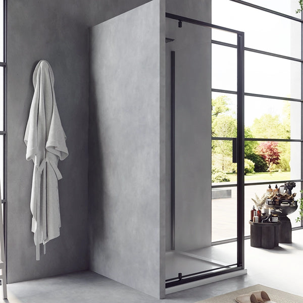 Box doccia 90x80 Rio a pivot vetro 6 mm trasparente H 195 nero