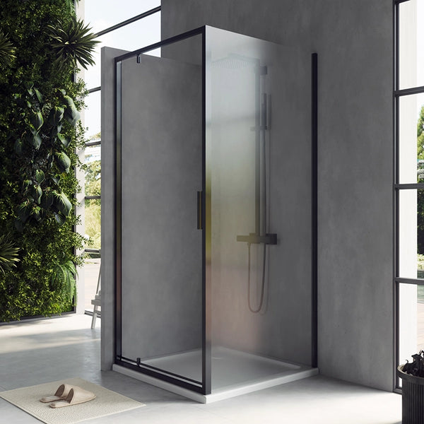 Box doccia 90x80 Rio a pivot vetro 6 mm trasparente H 195 nero