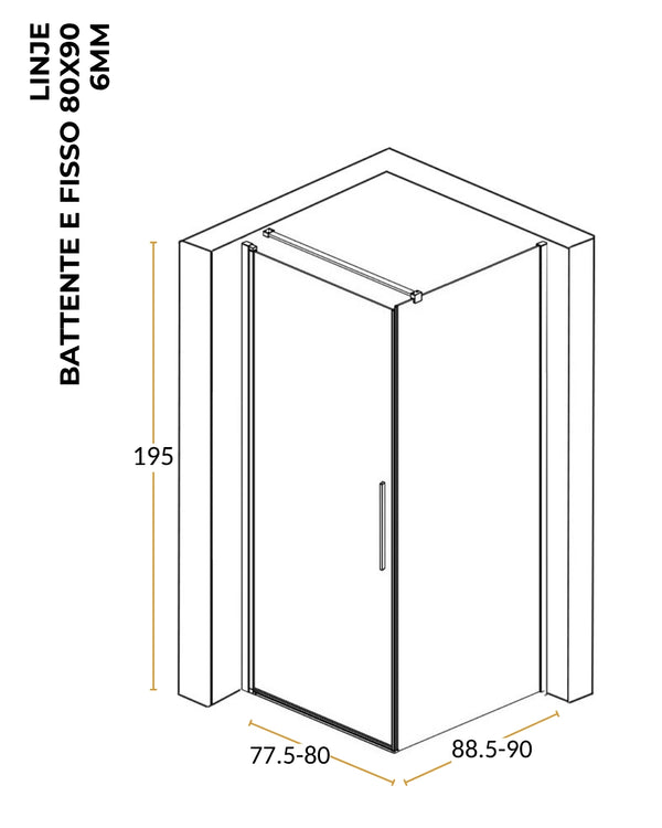 Box doccia 90x80 battente vetro temperato 6 mm 195 H cromo Linje