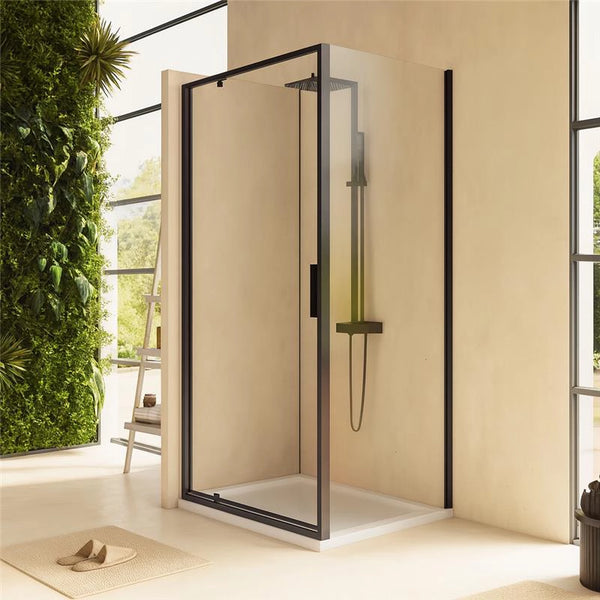 Box doccia 90x80 Rio a pivot vetro 6 mm trasparente H 195 nero