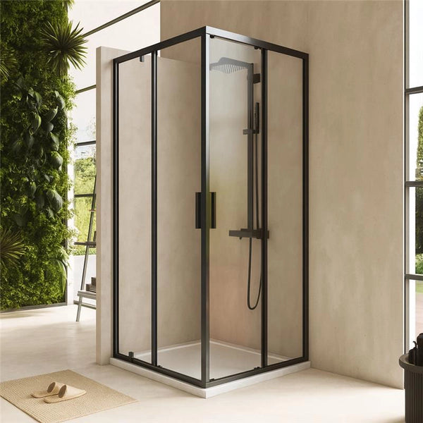 Box doccia 80x80 Rio doppio scorrevole vetro 6 mm trasparente H 195 nero