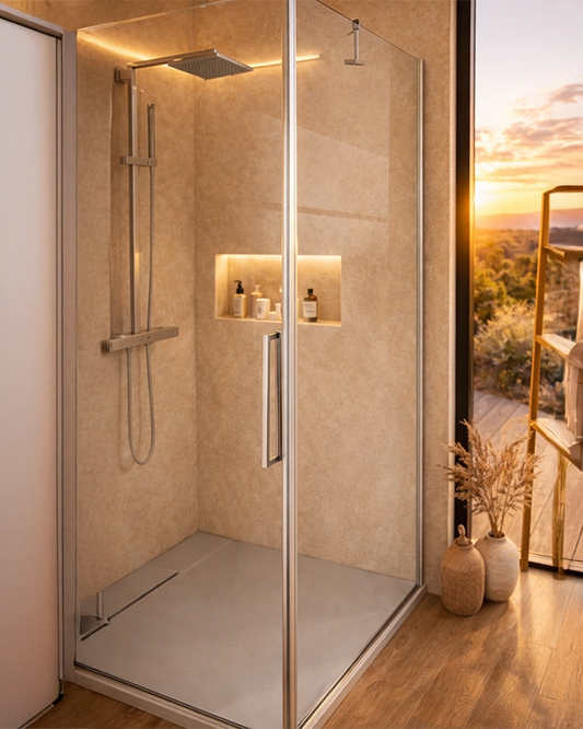 Box doccia 100x120 a battente vetro temperato 6 mm 195 H Cromo Lucido in bagno completo, vista d'insieme dell'ambiente...