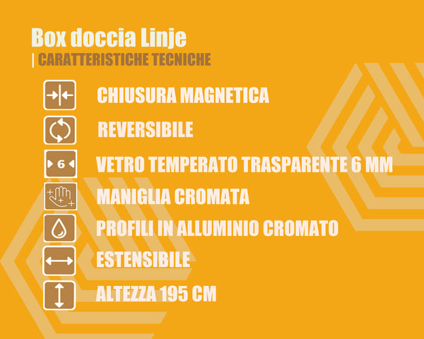 Schema tecnico di Box doccia 90x80 battente vetro temperato 6 mm 195 H cromo Cromo Lucido con misure e configurazione...
