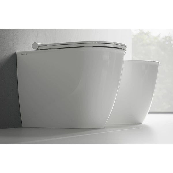 Ceramica Dolomite Coppia sanitari filomuro con sedile, vista frontale su sfondo bianco