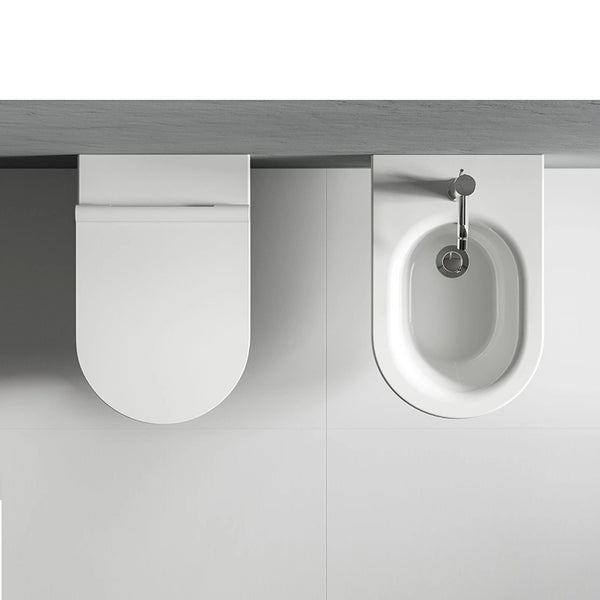 Ceramica Dolomite Coppia sanitari filomuro con sedile, vista laterale del profilo e della forma