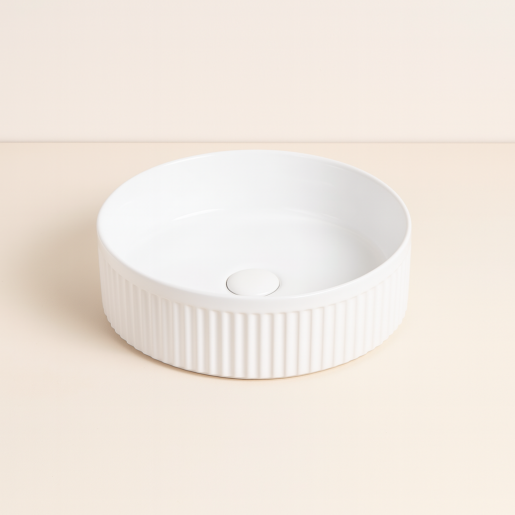 Lavabo 40 cm tondo Roma cannettato da appoggio bianco lucido