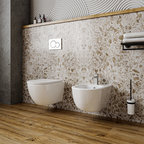 Sanitari sospesi salva spazio Linea Emme scarico a vortice sedile soft close