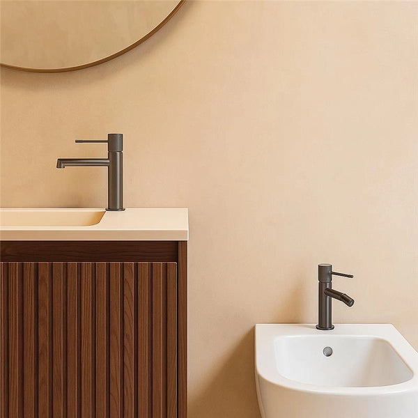 Coppia rubinetti lavabo e bidet senza scarico grigio metallico Melin
