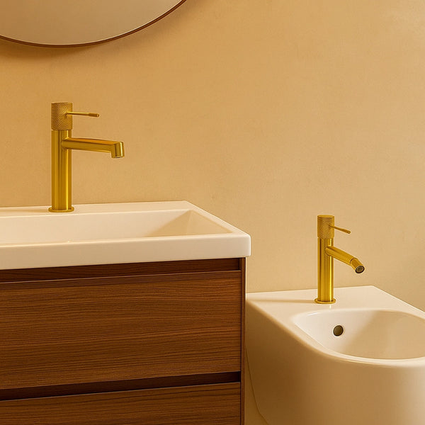 Coppia rubinetti lavabo e bidet senza scarico oro spazzolato Melin