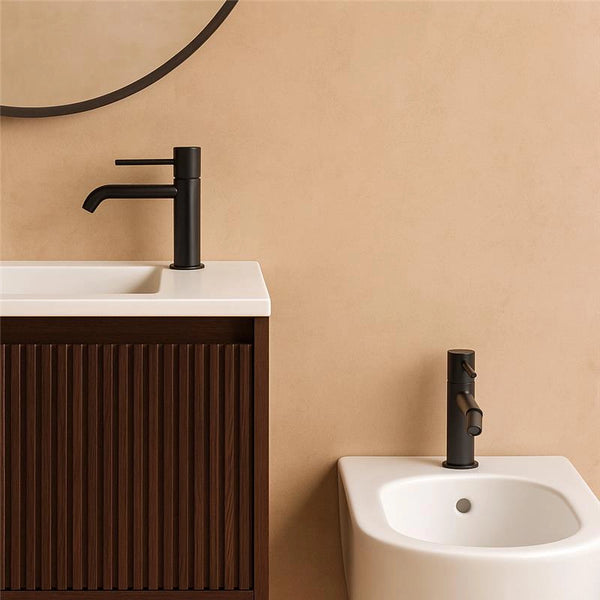 Coppia rubinetti miscelatore lavabo e bidet senza scarico in ottone nero opaco Memo