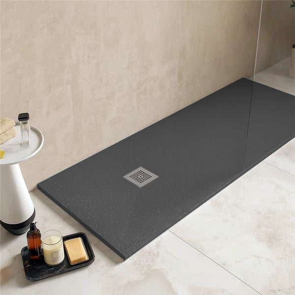 Desio Piatto Doccia 80x160 effetto pietra antibatterico in Solidstone Antracite