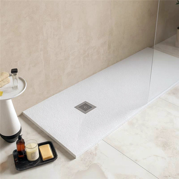 Desio Piatto Doccia 80x180 effetto pietra antibatterico in Solidstone Bianco