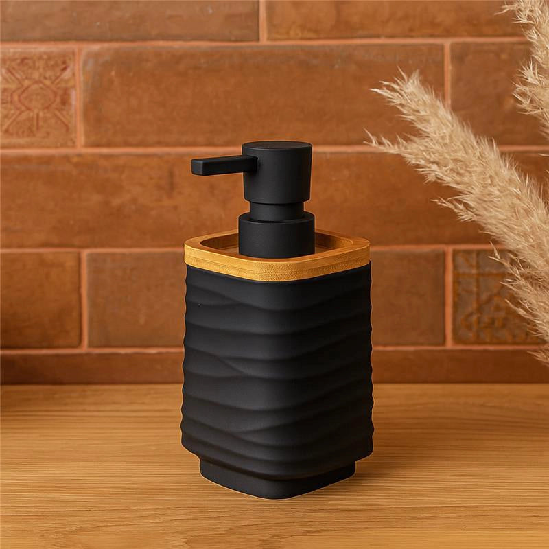 Dispenser sapone in plastica ABS e bamboo nero Alabama