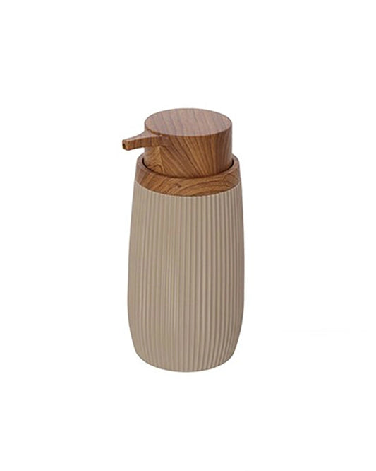 Dispenser sapone in plastica tortora London, dettaglio ravvicinato del materiale e dell'aggancio - Exagonshop