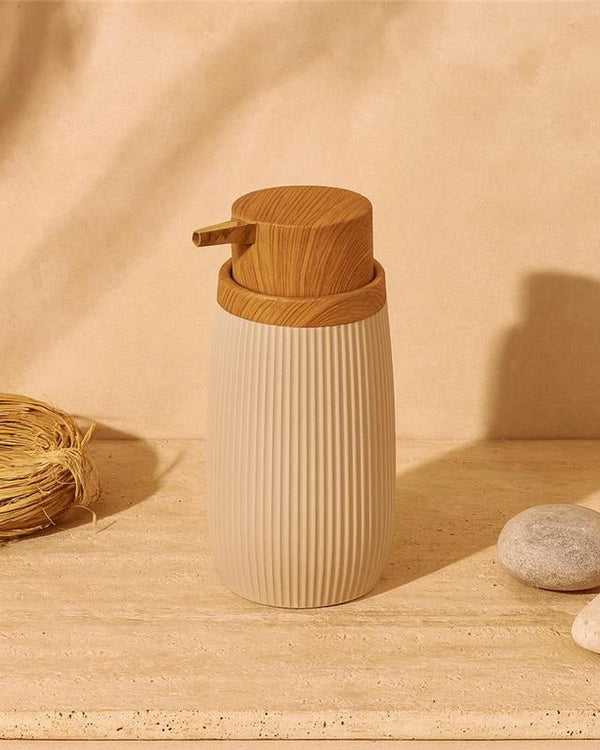 Dispenser sapone in plastica tortora London in abs e opaco montato a parete, vista del design e della finitura - Exagonshop