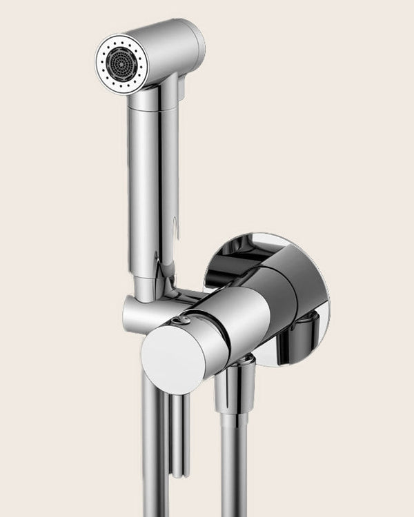 Doccetta bidet Smart con miscelatore ad incasso cromo Cromo Lucido, vista frontale della maniglia e della bocca di...