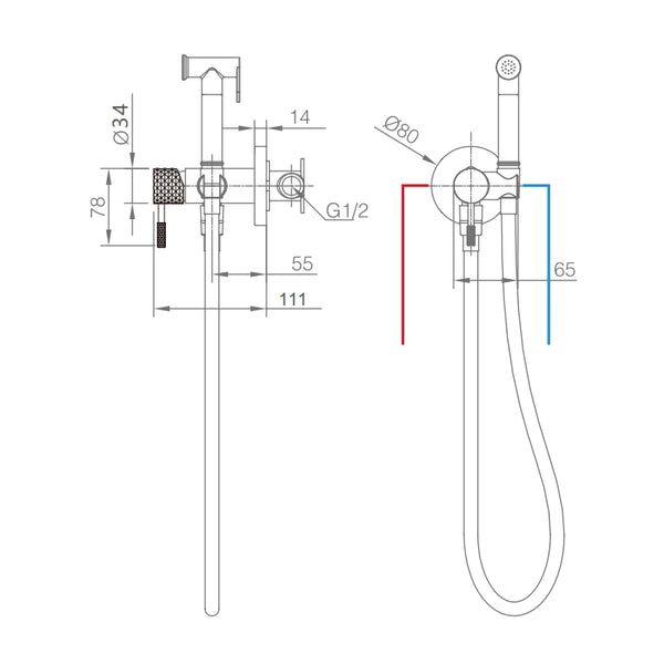 Doccetta bidet con miscelatore Memo incasso oro spazzolato, dettaglio ravvicinato della finitura e del marchio - Exagonshop
