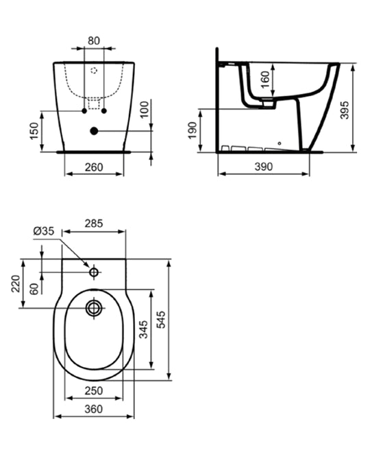Ideal Standard Connect bidet a terra filo parete bianco lucido E774201