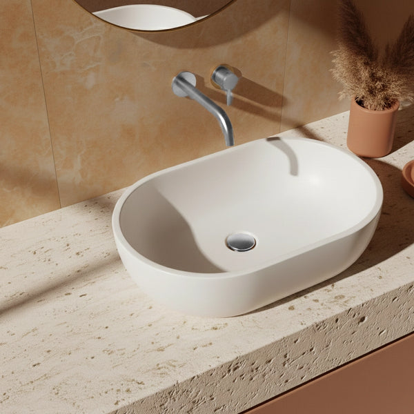 Lavabo 56x32 da appoggio Sondrio solid surface bianco opaco